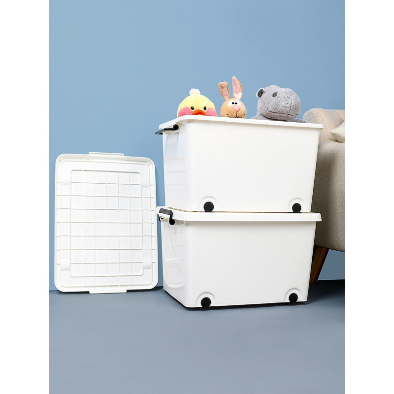 收纳箱塑料加厚特大号带盖衣物储物盒周转箱家用带轮学生整理箱三维