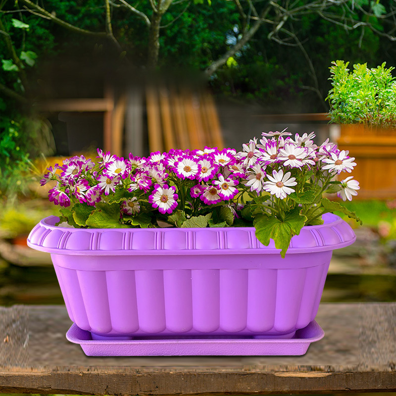 津沽园艺 花盆容器 方形花盆 种花种菜塑料花盆 长方形阳台种菜种花花盆 带托盘多肉花盆 (29.5*12.5cm)