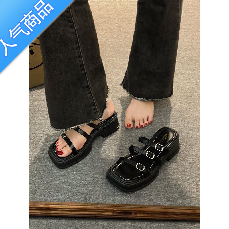 SUNTEK小众设计感时尚拖鞋女外穿2023夏季新款百搭绝美法式凉鞋沙滩凉拖高清大图