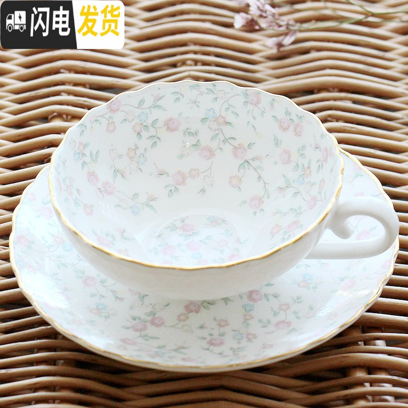 三维工匠咖啡杯套装欧式骨瓷荷口咖啡杯碟英式广口红茶杯田园风下午茶茶具 锦绣百合杯碟(130)咖啡器具高清大图