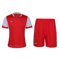 [自营]李宁(LI-NING) 15春秋 足球服套装男子比赛服足球衣透气短袖足球训练服健身衣/紧身衣红AAYK357-1