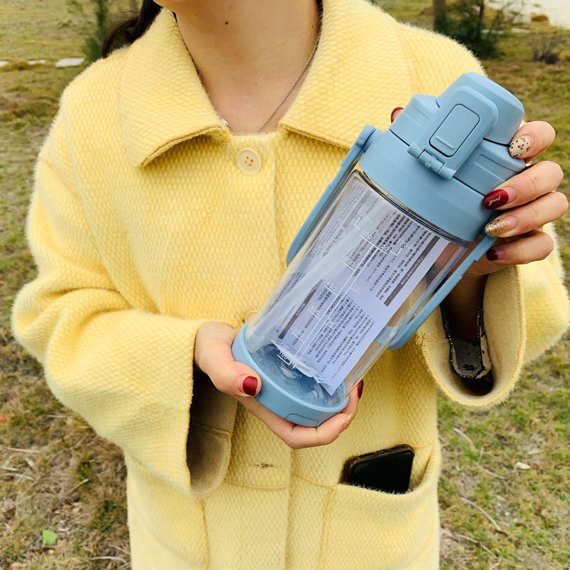雾霾蓝800ml送吸管送贴纸送茶滤球超大容量塑料水杯女吸管大号防摔