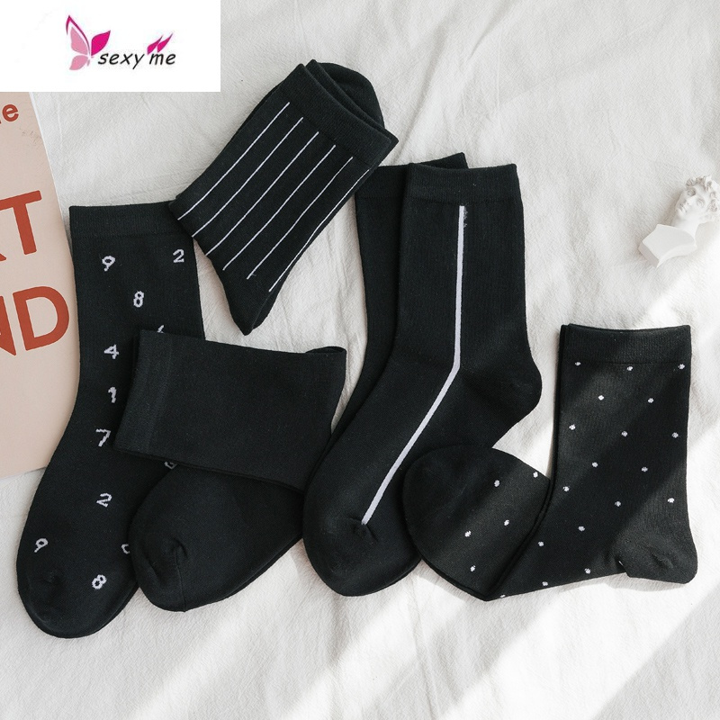 袜子女中筒黑色潮ins条纹常规夏季百搭韩版ulzzang棉长袜fishbasket