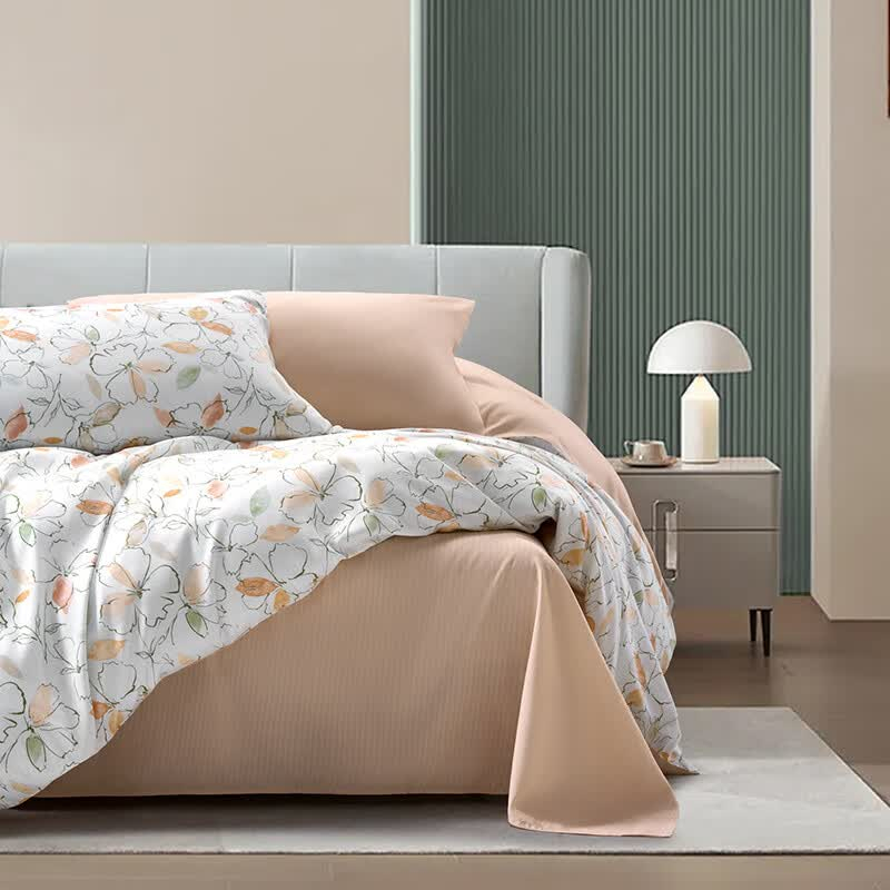 水星家纺床品四件套200*230cmDH橙时花信-S04抗菌系列高清大图