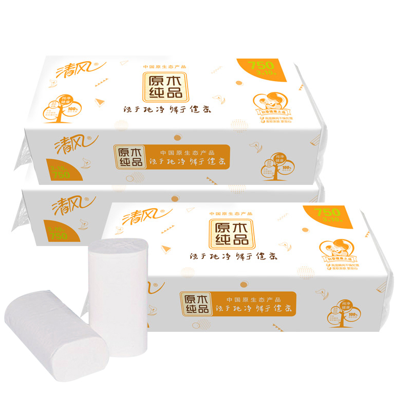清风无芯卷纸750克3层卫生纸卷纸10卷/提家庭装原木纸巾卷筒纸实惠装10提