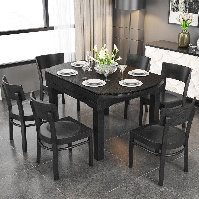 玺晴火烧石餐桌椅组合现代简约折叠伸缩带电磁炉家用可变圆桌歺桌饭桌