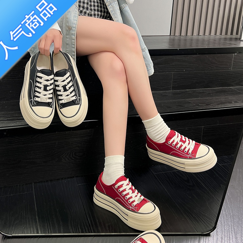 suntek帆布鞋女2023年新款女鞋百搭鞋子春秋厚底增高休闲松糕鞋板鞋