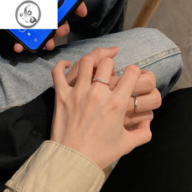 jimis999银银排钻情侣款对戒小众设计感素圈戒指一对情人节礼物送女友