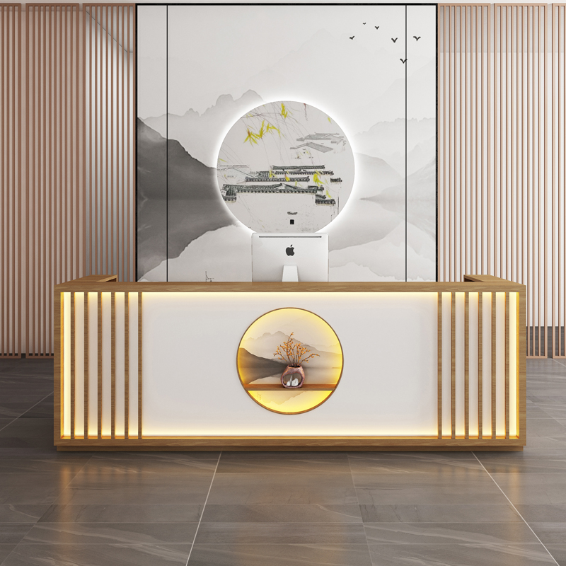 新中式收银台小型店铺实木吧台足疗采耳店院养生会所酒店前台