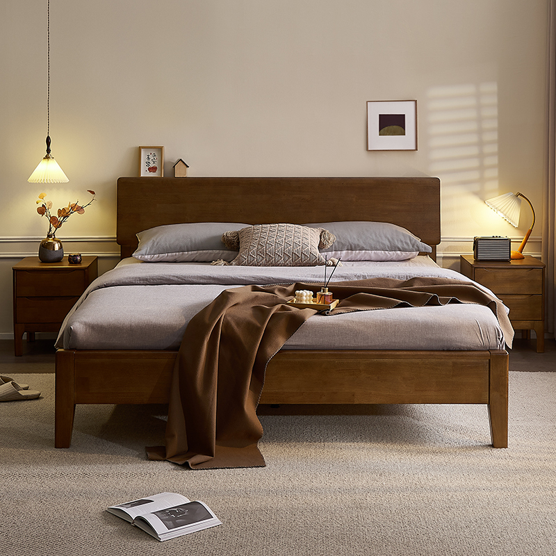 全友家居枕山实木床简约现代卧室全实木床可调节床屏双人床dw1201