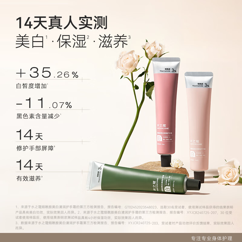 水之蔻烟酰胺焕采清润护手霜白桃香槟40g高清大图