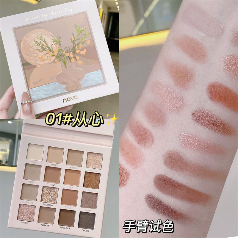 款一:焦糖橘棕(收藏关注赠眼影刷) 十六色眼影盘大地色系哑光珠光闪粉防水ins超火平价学生小众