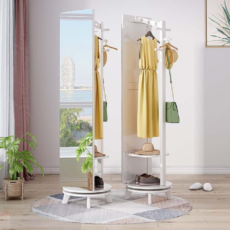 冀华美落地实木旋转穿衣镜挂衣架衣柜-9005#穿衣镜450*450*1760mm原木色高清大图