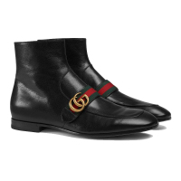 GUCCI古驰男鞋孔雀翎‎海外直邮时尚新款休闲男士双G皮革靴子 469896 D3VN0 1060
