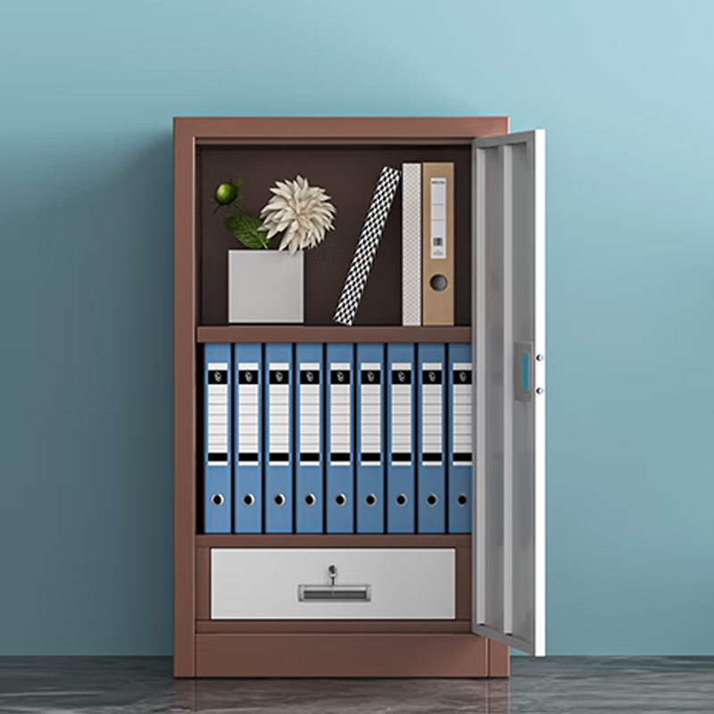 鑫升顺指纹电子保密柜钢制密码文件柜档案柜办公柜矮柜保密资料柜单门咖白:电子锁高清大图