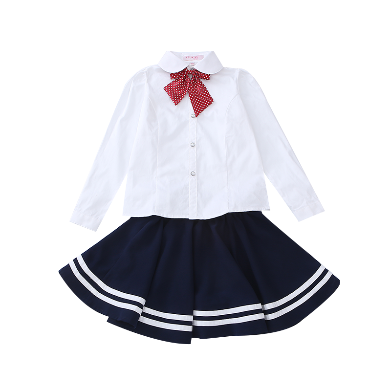 迪鲁奥diluao女童短裙黑色半身裙中小学生校服儿童百褶裙女孩夏白衬衣