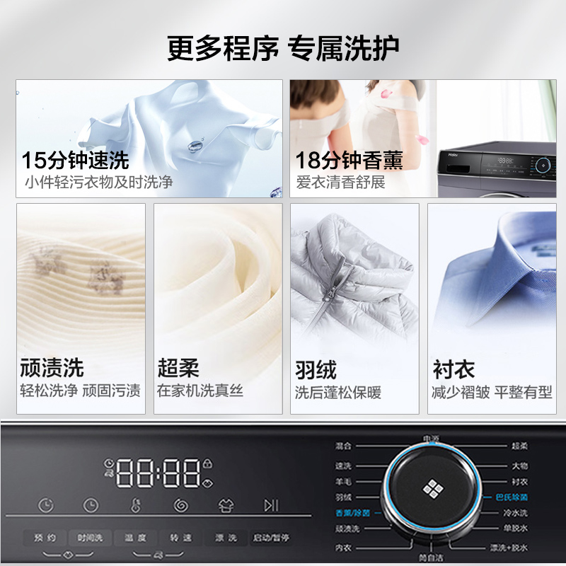 海尔(Haier)10公斤 变频 全自动 滚筒洗衣机 除菌 1.08洗净比 XQG100-B12206 政府补贴高清大图