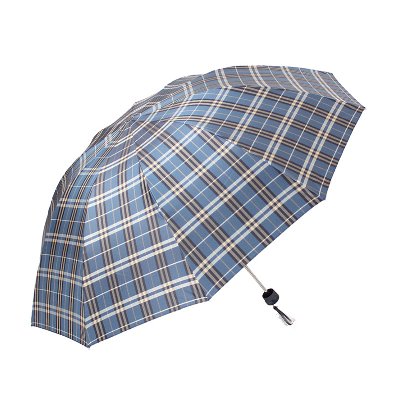 天堂伞 加大加固色织格线染黑胶三折商务晴雨伞太阳伞 32315E/31580ELCJ高清大图
