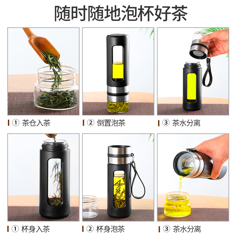 美帮汇双层玻璃杯水杯茶水分离男女士车载便携耐热带盖办公泡茶师杯子高清大图