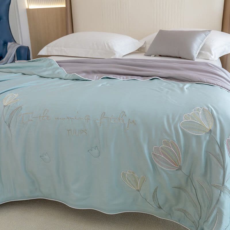 红豆(hongdou)郁金香绣花夏被200×230cm 82206021图片