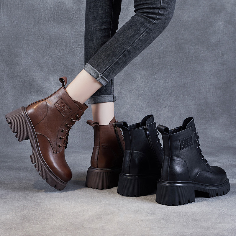 马丁靴女英伦风短靴春秋新款真皮厚底增高薄款复古单靴