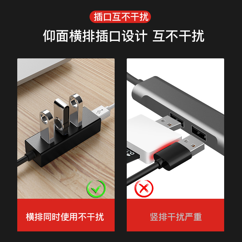 戴尔笔记本电脑扩展器usb3.0接口一拖四多功能分线器typ|usb2.0铝壳【黑色】四合一☆支持连接多种设备 1.2m