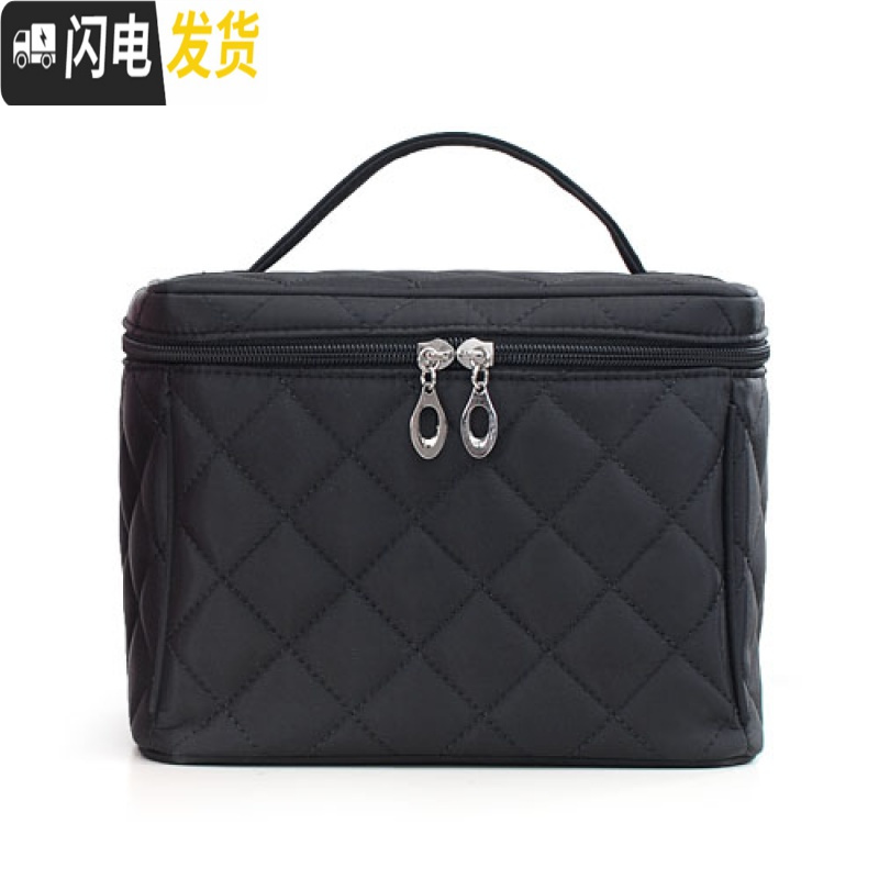 三维工匠新款韩版大容量洗漱包 大镜子化妆包多功能 旅行出差防水收纳包布 黑色小号尺寸21*15*16cm