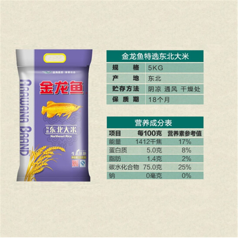 金龙鱼大米 特选东北大米 圆粒新米 嚼劲大米 10斤家庭装 5KG