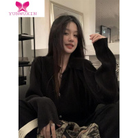 YUNWUXINSEOUL韩系chic复古甜酷洋气垂感竖纹黑色衬衫翻领宽松百搭外套女