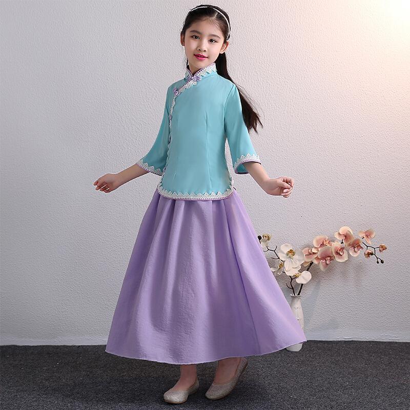 儿童古装民国风童装女童汉服儿童摄影服装复古套装古筝演出服日常yy