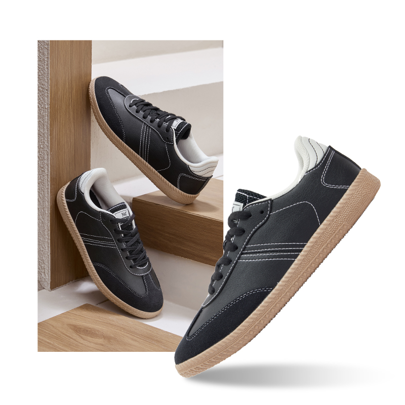 361°德训鞋女鞋新款鞋子T头鞋百搭休闲鞋帆布鞋女款板鞋 曜石黑/经典褐灰 35码