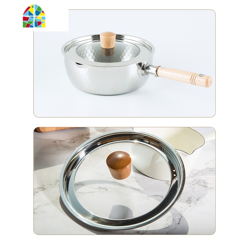 雪平锅不锈钢产木柄汤锅熬糖煮泡面奶锅YH6753 FENGHOU 20cm耐摔盖子