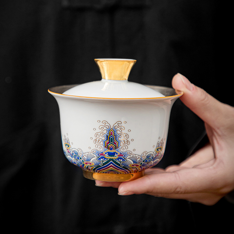 領藝 皇家御品三才盖碗茶杯大号泡茶功夫茶碗 皇家御品鎏银盖碗
