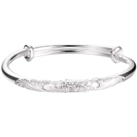 富贵牡丹足银9999纯银手镯实心女牡丹花推拉繁花时尚银镯送女友礼送女朋友老婆情人节七夕生日礼物