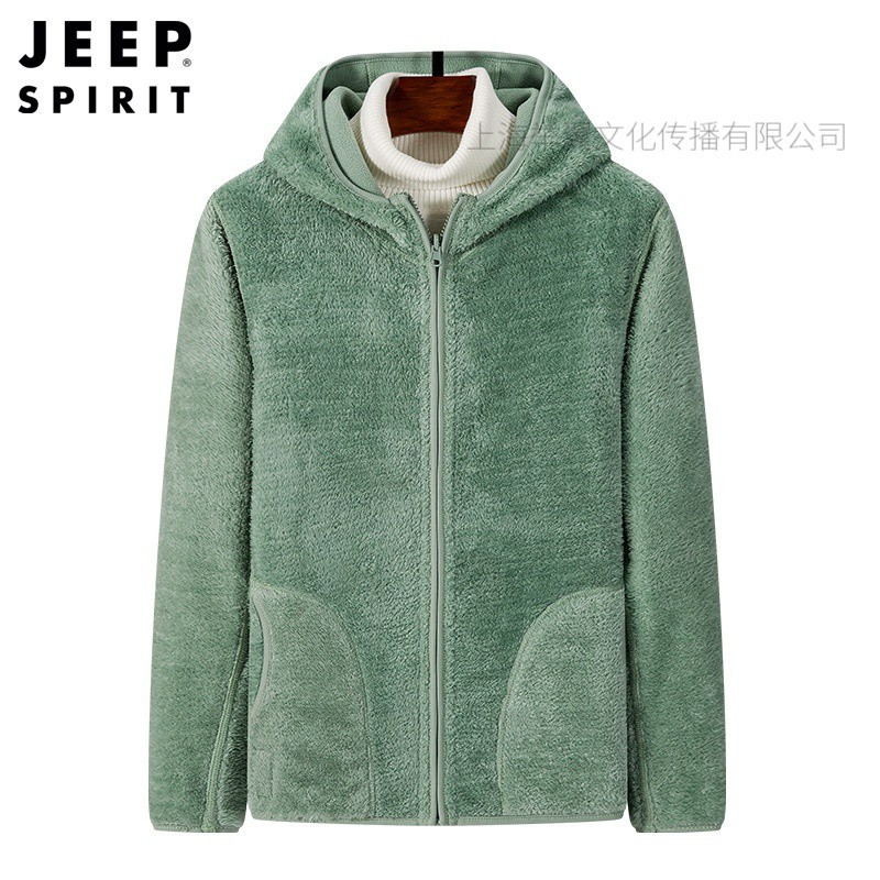 JEEPspirit吉普卫衣男装秋冬保暖连帽青年外套户外双面绒开衫上衣