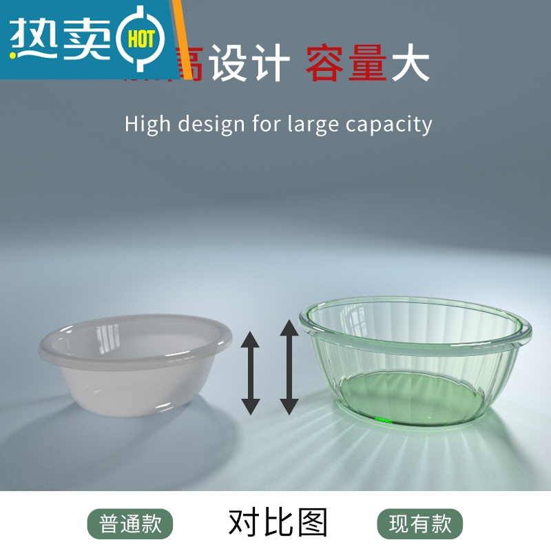JING PING家用大号脸盆加厚耐用透明盆洗脸盆圆形洗脚盆洗衣盆塑料学生宿舍