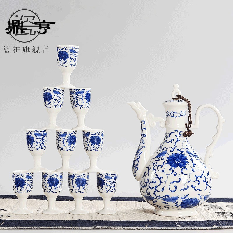 鼎亨家用白酒复古套装陶瓷酒具醒酒创意小酒杯中式分酒器仿古酒壶