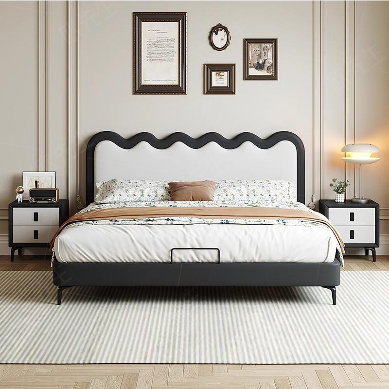 香奈儿头层牛皮床主卧次卧双人大床实木真皮极简婚床高清大图