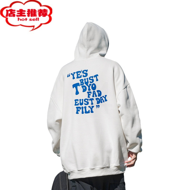 shanchao日系cityboy白色卫衣男连帽美式复古外套潮ins潮牌早秋装