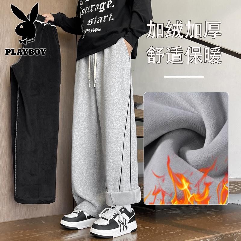 花花公子新款高品质摇粒绒加绒加厚卫裤裤子男士学生青少年卫裤_181高清大图