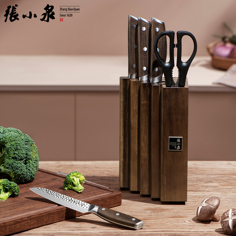 张小泉刀具套装菜刀家用不锈钢锋悦实木刀座专业厨房刀具六件套D31430100