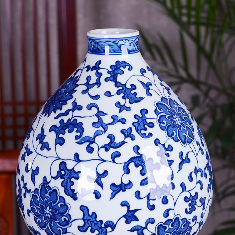 风源fy现代家居摆件陶瓷器落地58cm高花瓶青花瓷龙纹大葫芦装饰客厅