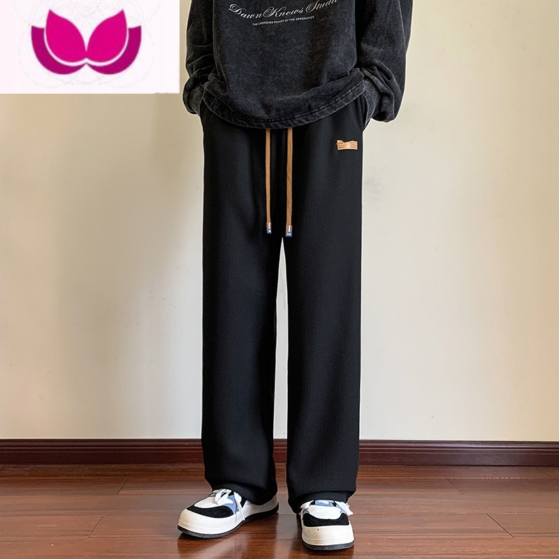 七斓华夫格裤子男士潮牌休闲长裤男款直筒夏季阔腿宽松卫裤