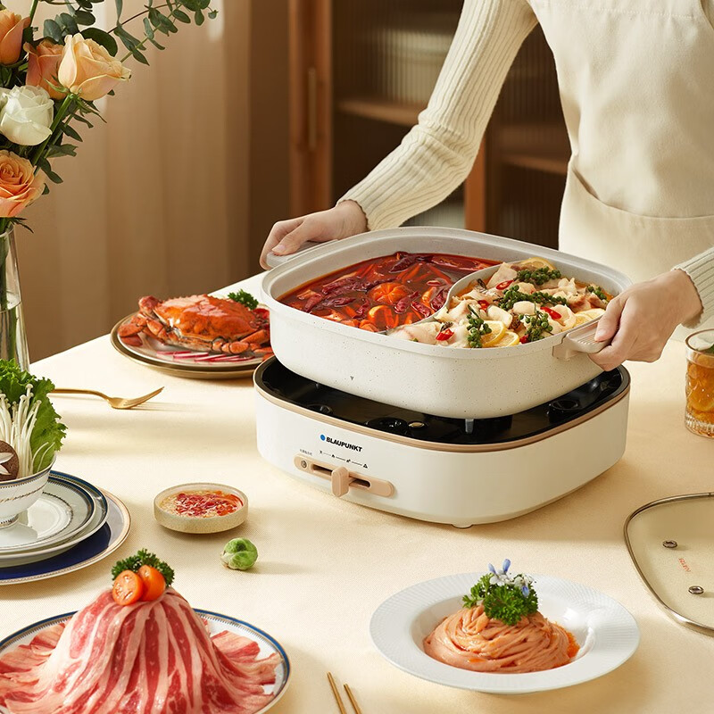 蓝宝(BLAUPUNKT)电火锅家用多功能分体式大容量电煮锅电蒸锅带蒸笼多功能锅 6L 分体鸳鸯锅BP-HG05高清大图