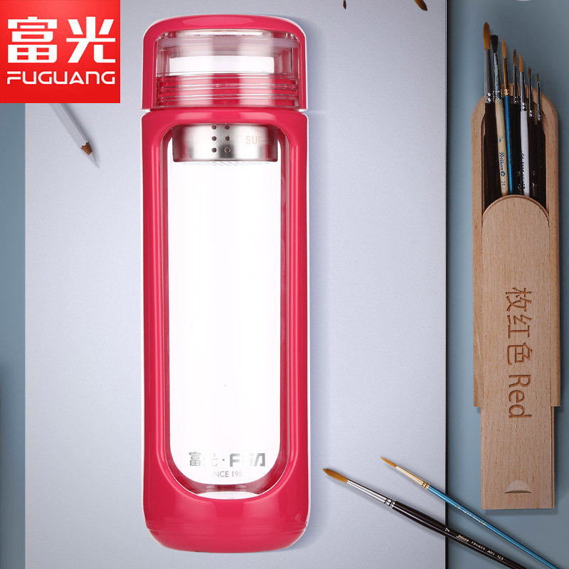 富光(FUGUANG)塑玻杯 FG0113-350 350ML 新品玻璃杯 耐热玻璃水杯 塑玻双层茶杯 创意过滤带盖杯子