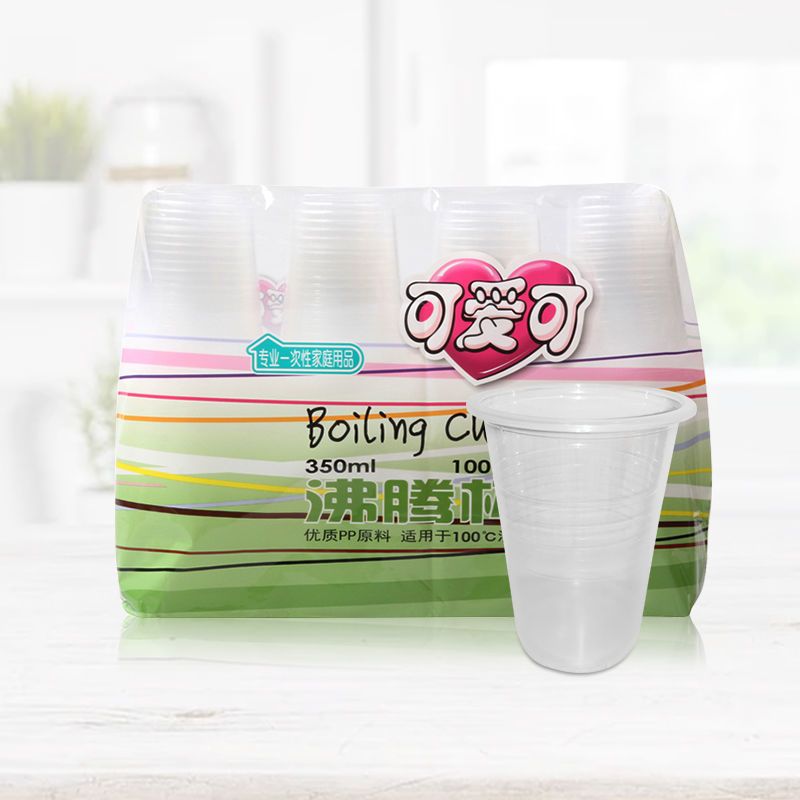 350ml 100只/包 可爱可 一次性加厚塑杯350ml透明一次性水杯250ml加厚透明杯
