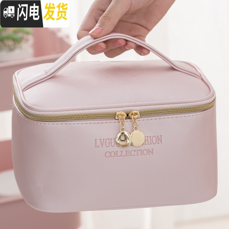 三维工匠网红化妆包便携防水大容量收纳包简约日系少女化妆品手提袋洗漱包高清大图