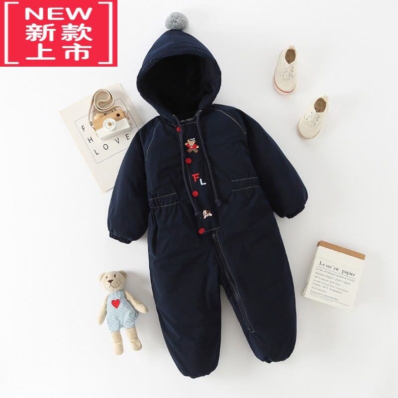 可莉允]冬儿童宝宝滑雪服加厚加绒保暖男童女童婴儿连体服棉服棉袄图片