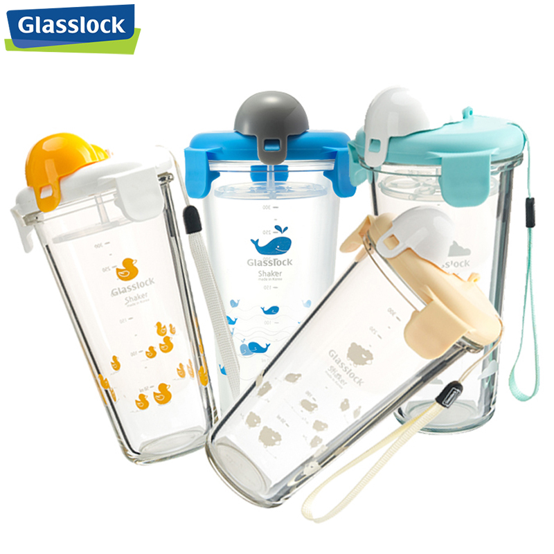 三光云彩(GLASSLOCK)水杯韩国原装进口玻璃带刻度办公室随手杯女生可爱带盖牛奶杯小鲸鱼款pc618 450ml