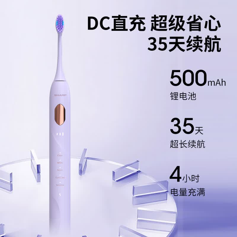 夏普(SHARP)声波电动牙刷 男女款成人电动牙刷 IPX7防水等级 全身水洗 长效续航 DO-ND68C-PK紫色